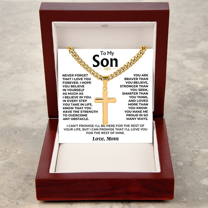 To My Son From Mom Braver Stronger Cross Necklace