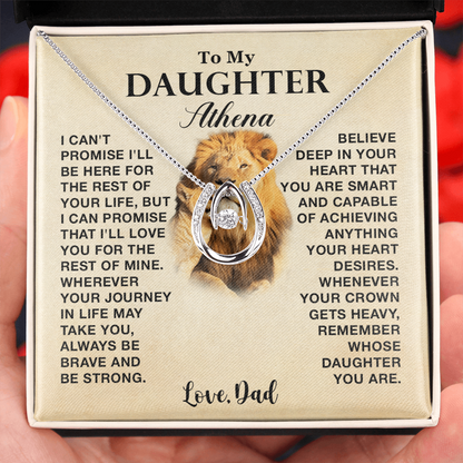 Gift for Daughter from Dad, Be Brave & Strong Lucky in Love Necklace