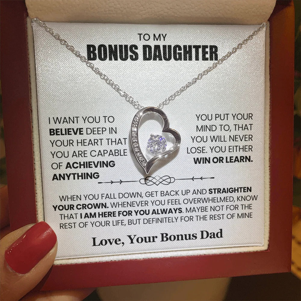 To My Bonus Daughter Necklace – Believe, Achieve & Shine