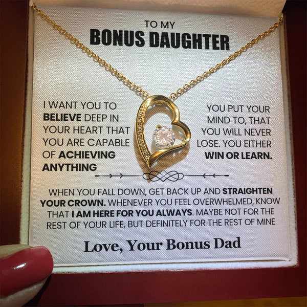 To My Bonus Daughter Necklace – Believe, Achieve & Shine