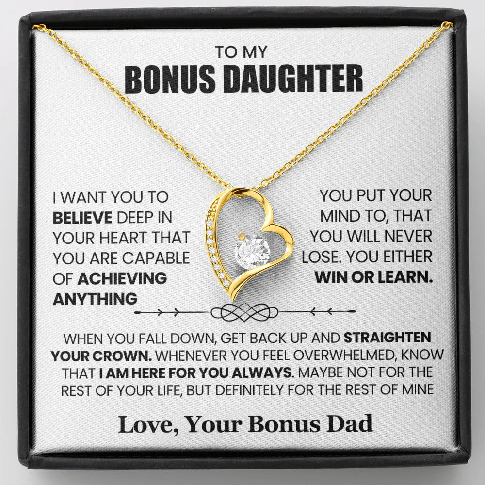 To My Bonus Daughter Necklace – Believe, Achieve & Shine