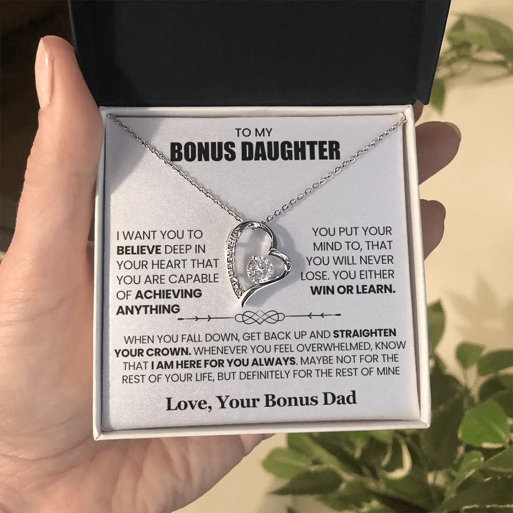 To My Bonus Daughter Necklace – Believe, Achieve & Shine