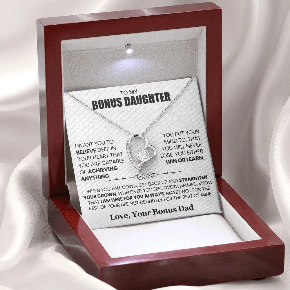 To My Bonus Daughter Necklace – Believe, Achieve & Shine