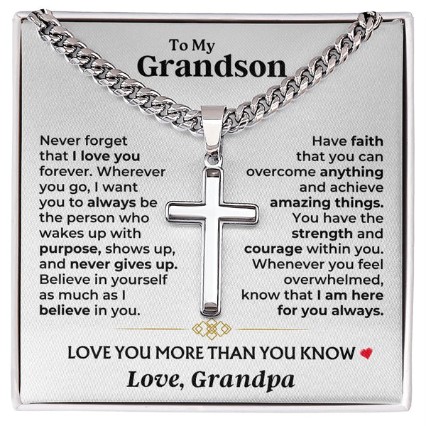 To My Grandson Cross Necklace – Believe, Have Faith & Stay Strong