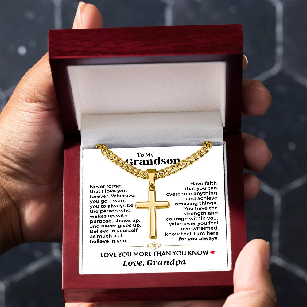 To My Grandson Cross Necklace – Believe, Have Faith & Stay Strong