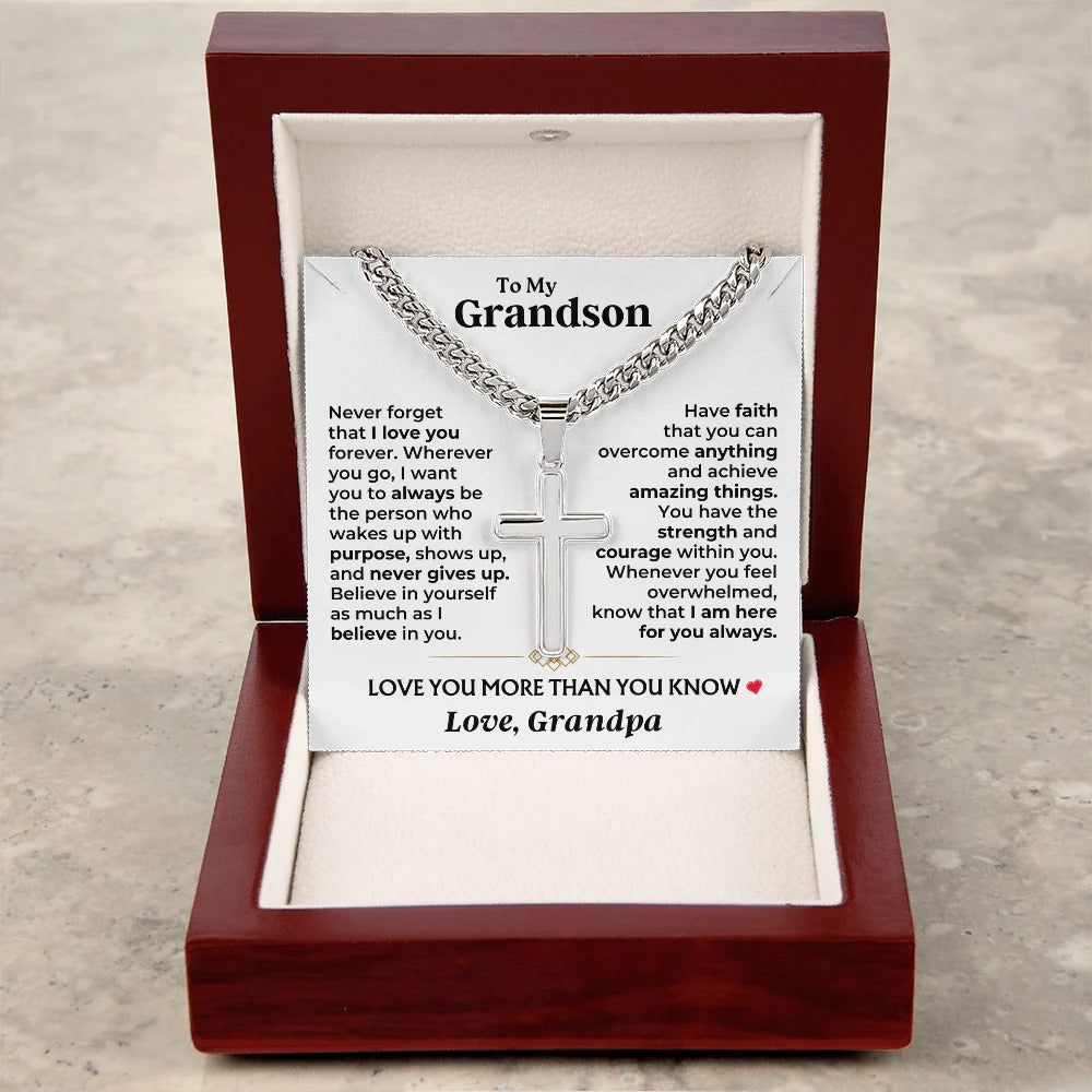 To My Grandson Cross Necklace – Believe, Have Faith & Stay Strong