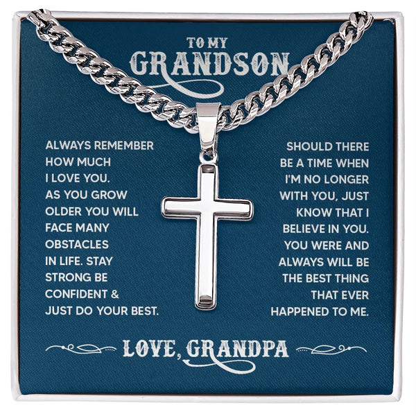 Grandson Cross Necklace – Strength, Faith & Love from Grandpa