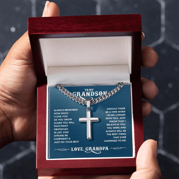 Grandson Cross Necklace – Strength, Faith & Love from Grandpa