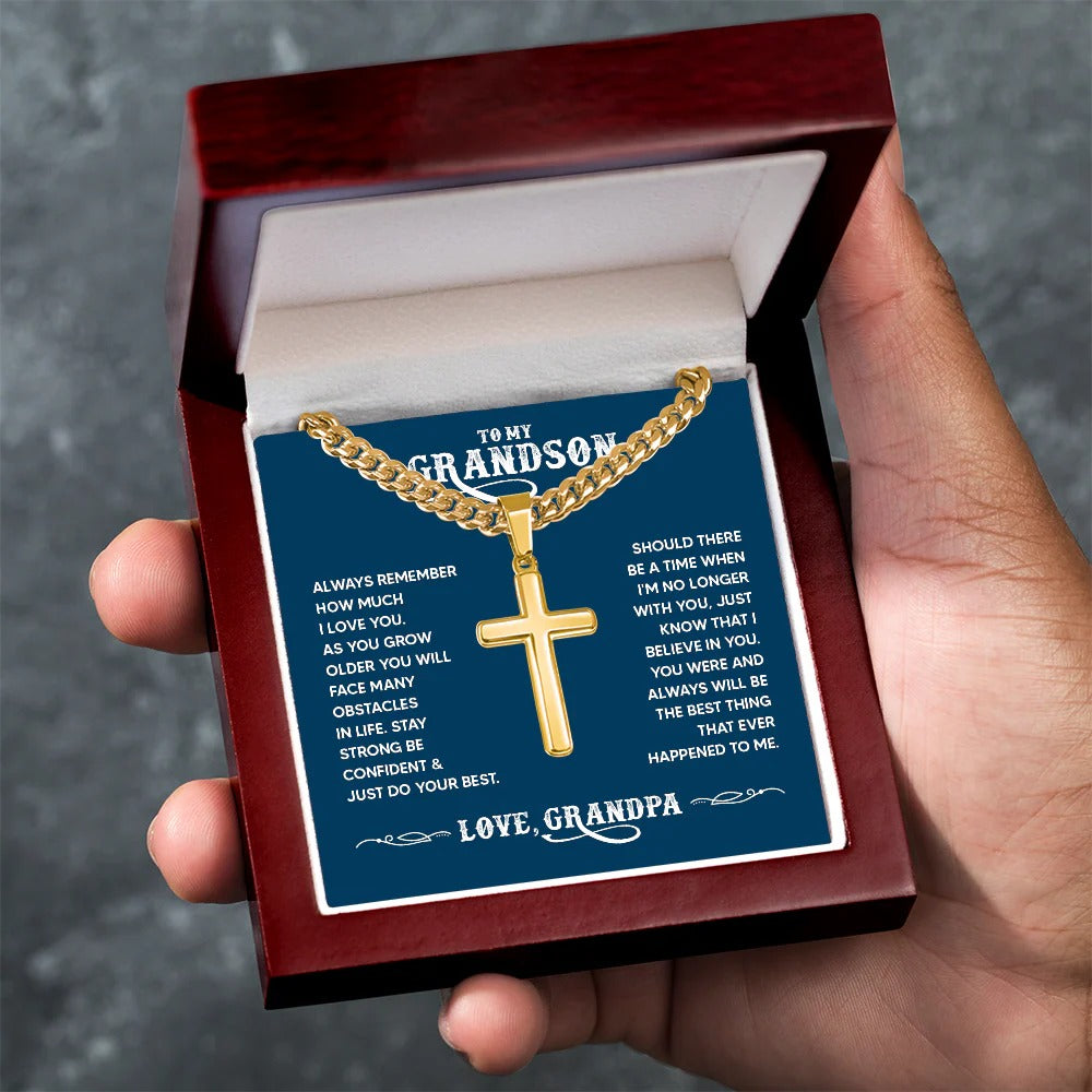 Grandson Cross Necklace – Strength, Faith & Love from Grandpa