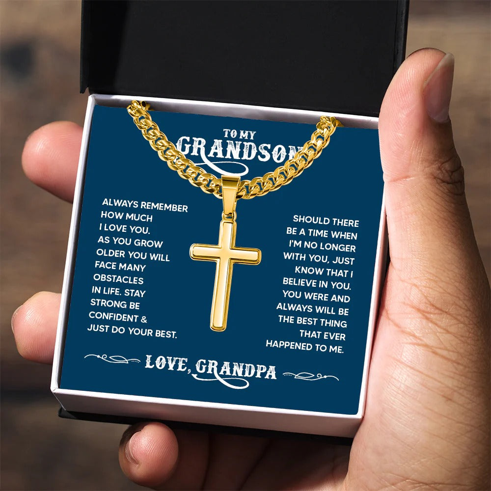 Grandson Cross Necklace – Strength, Faith & Love from Grandpa