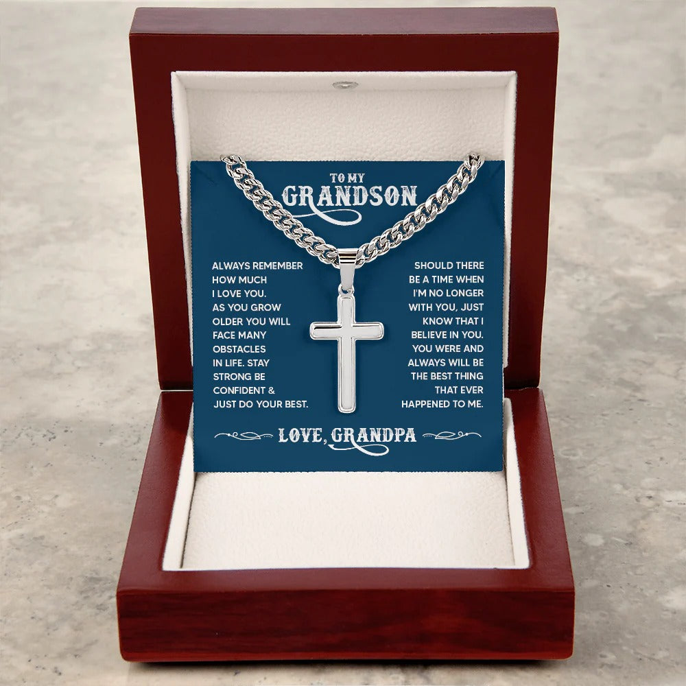 Grandson Cross Necklace – Strength, Faith & Love from Grandpa