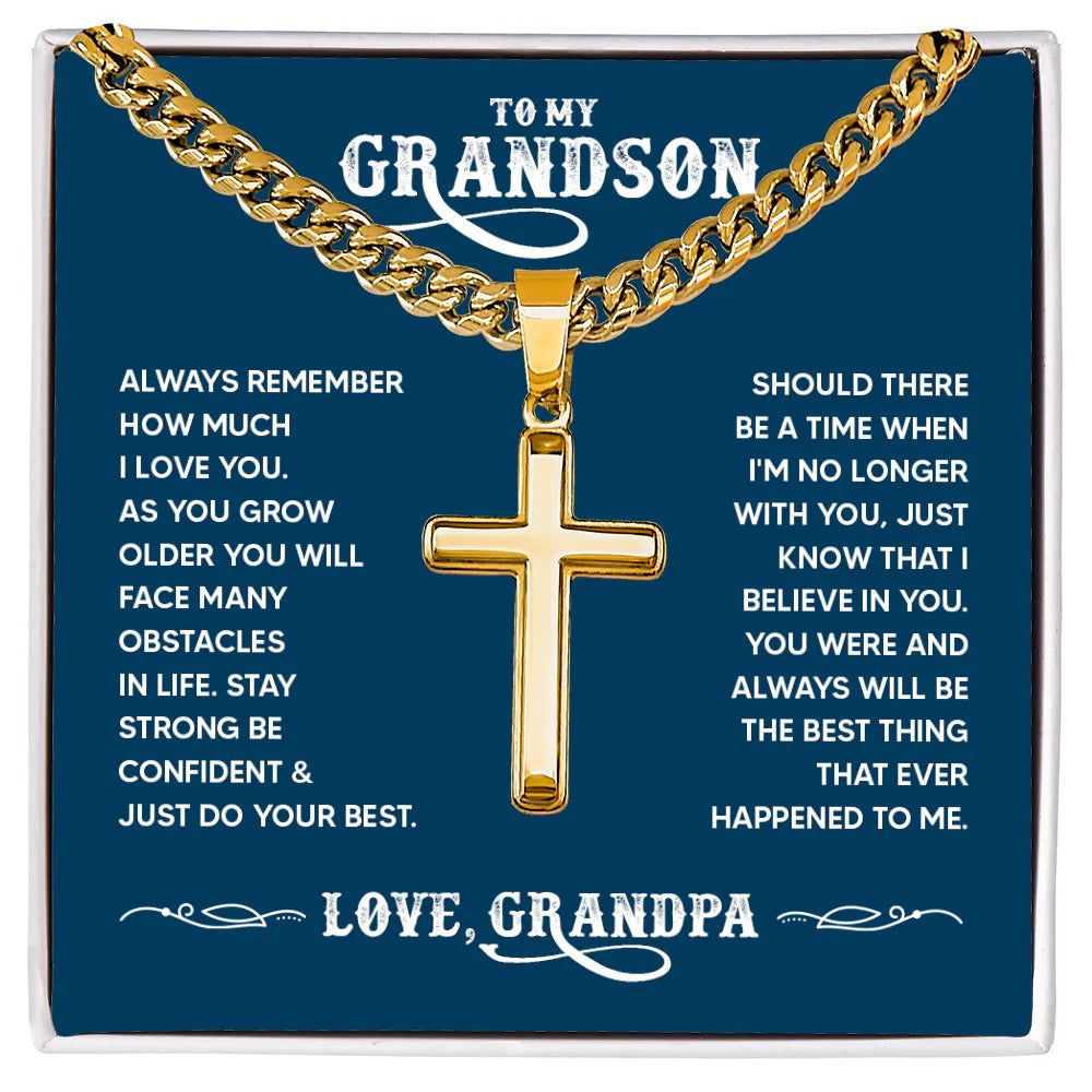 Grandson Cross Necklace – Strength, Faith & Love from Grandpa