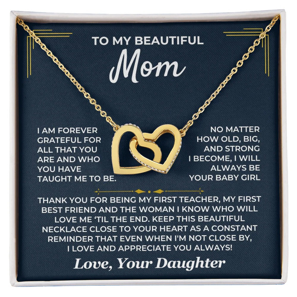 To My Mom – Forever Grateful Interlocking Hearts Necklace