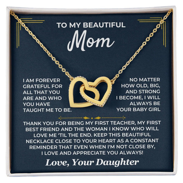 To My Mom – Forever Grateful Interlocking Hearts Necklace