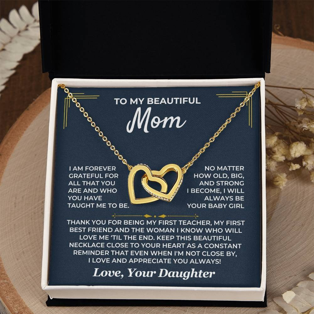 To My Mom – Forever Grateful Interlocking Hearts Necklace