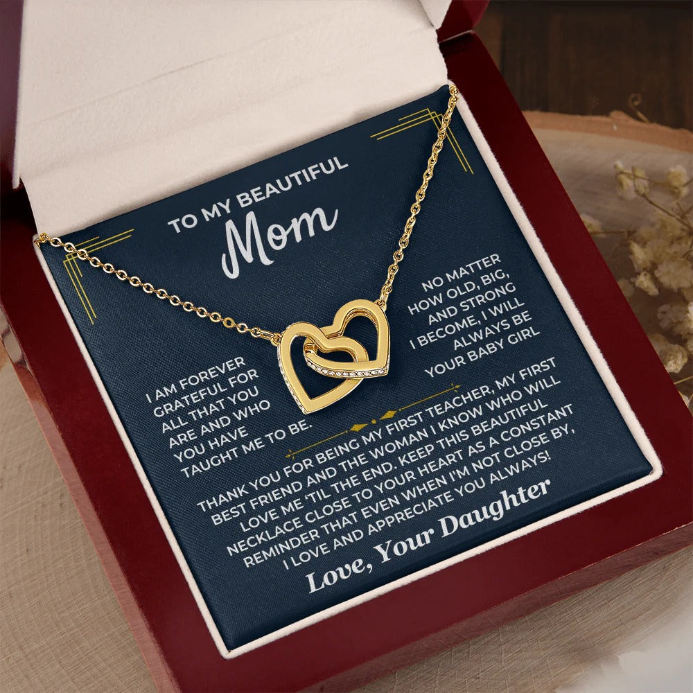 To My Mom – Forever Grateful Interlocking Hearts Necklace