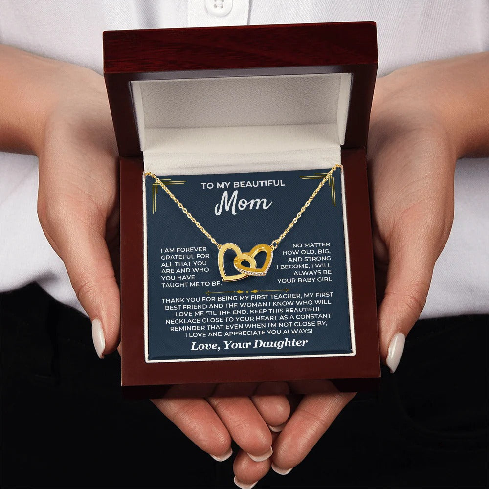 To My Mom – Forever Grateful Interlocking Hearts Necklace