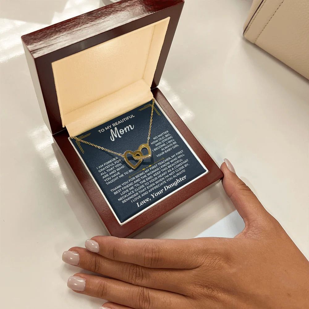 To My Mom – Forever Grateful Interlocking Hearts Necklace