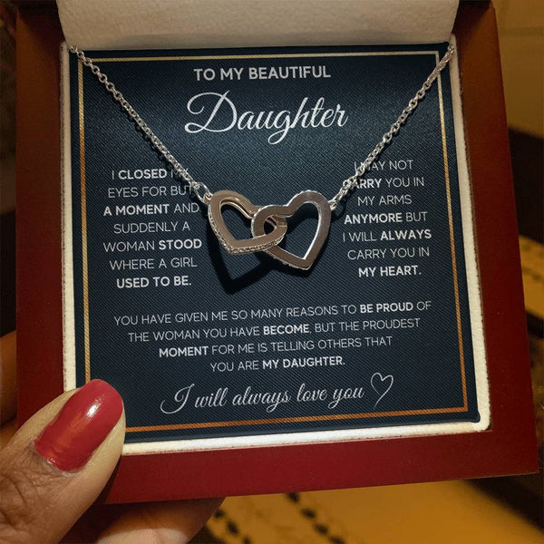 To My Beautiful Daughter - Heartfelt Interlocking Hearts Necklace