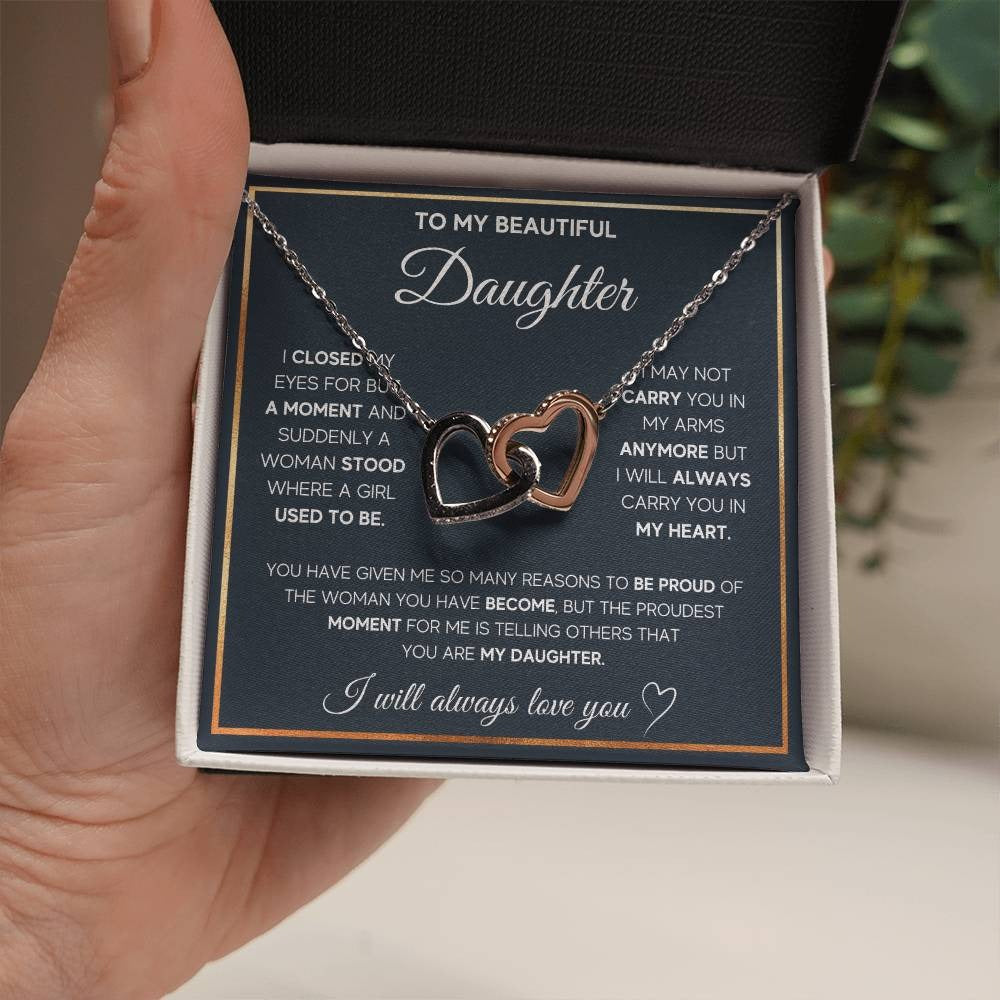 To My Beautiful Daughter - Heartfelt Interlocking Hearts Necklace
