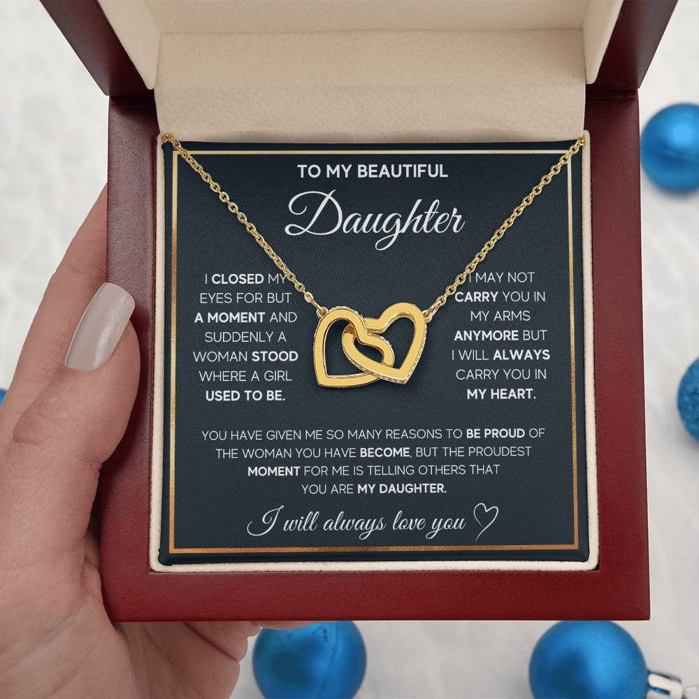 To My Beautiful Daughter - Heartfelt Interlocking Hearts Necklace