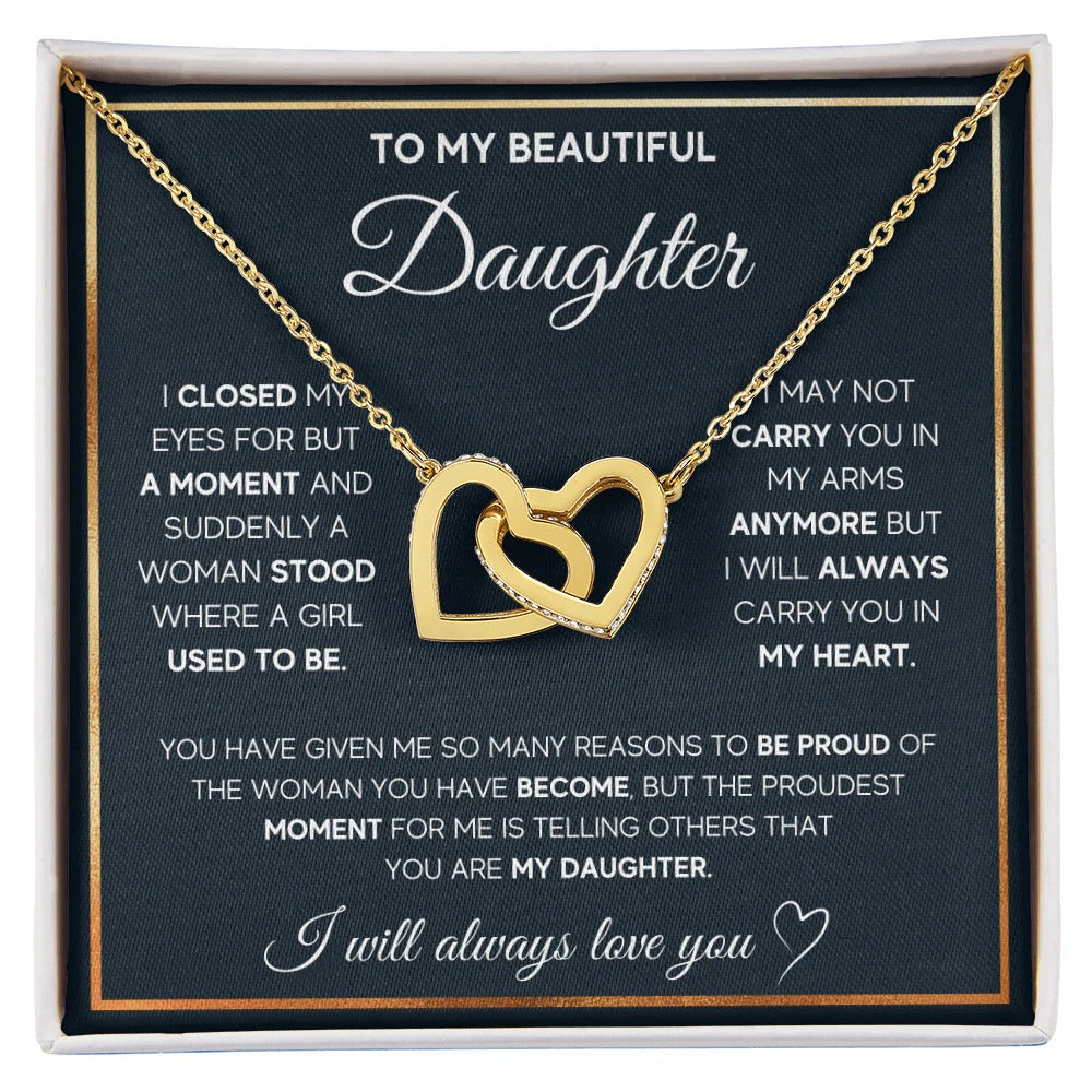 To My Beautiful Daughter - Heartfelt Interlocking Hearts Necklace