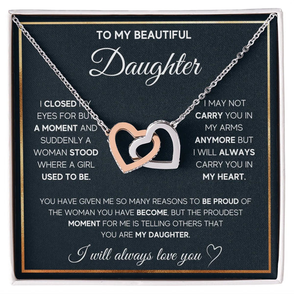 To My Beautiful Daughter - Heartfelt Interlocking Hearts Necklace