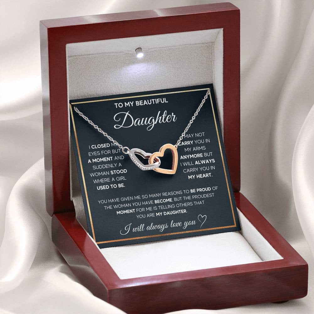 To My Beautiful Daughter - Heartfelt Interlocking Hearts Necklace