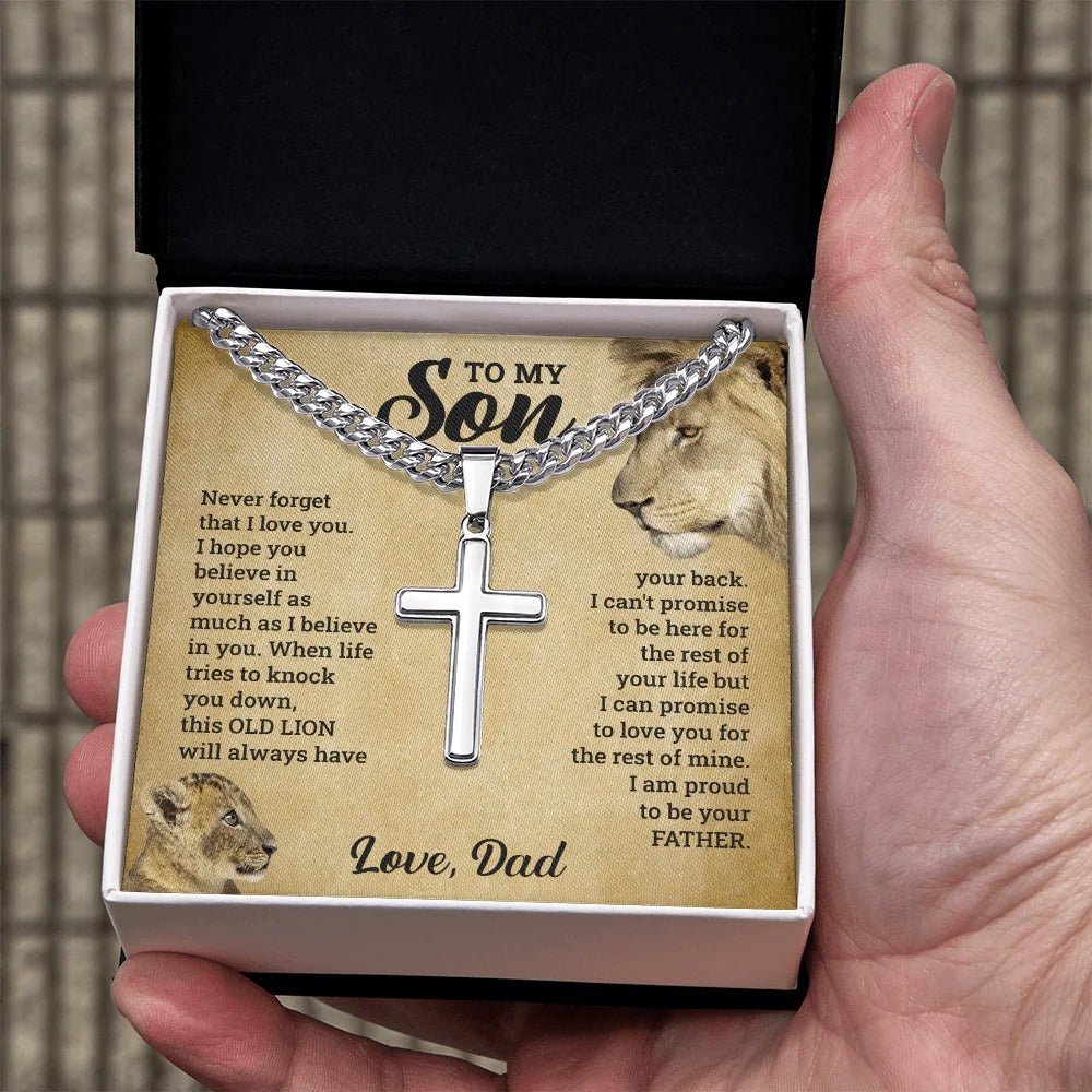 To My Son Cross Necklace – Dad’s Love & Strength Gift