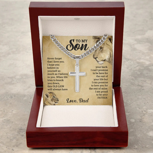 To My Son Cross Necklace – Dad’s Love & Strength Gift