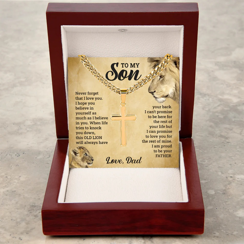 To My Son Cross Necklace – Dad’s Love & Strength Gift