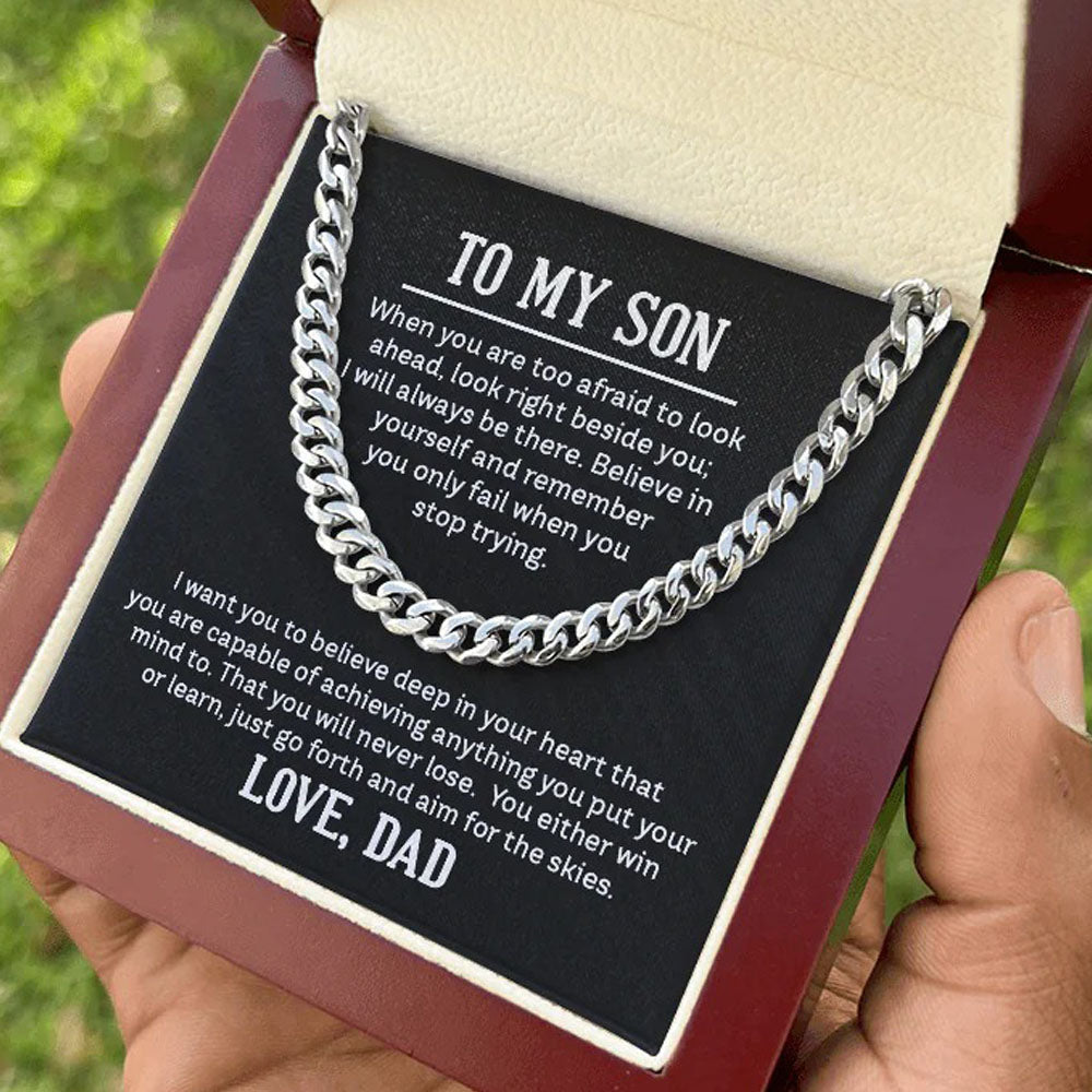 To My Son Cuban Link Chain – Believe & Aim High Gift