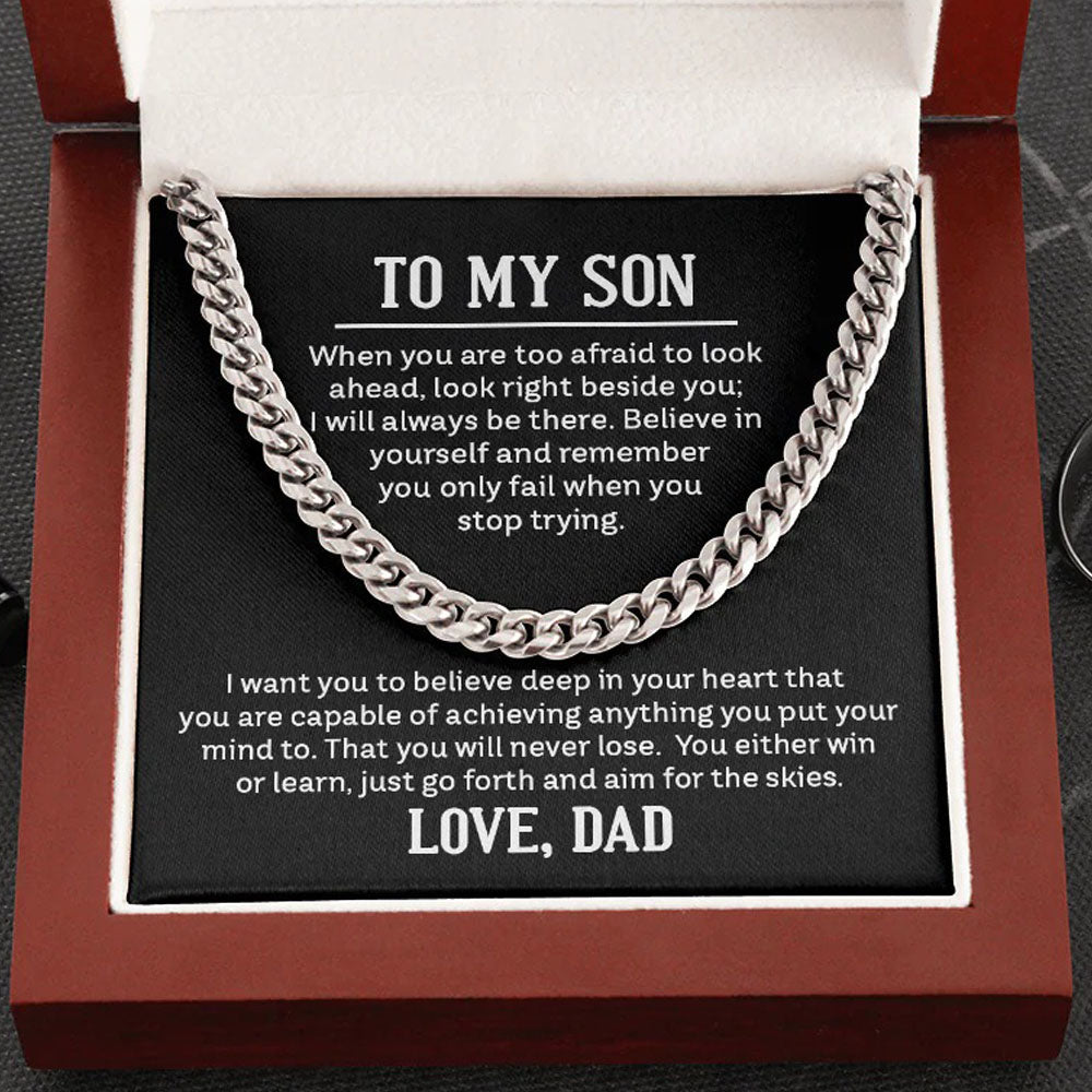 To My Son Cuban Link Chain – Believe & Aim High Gift