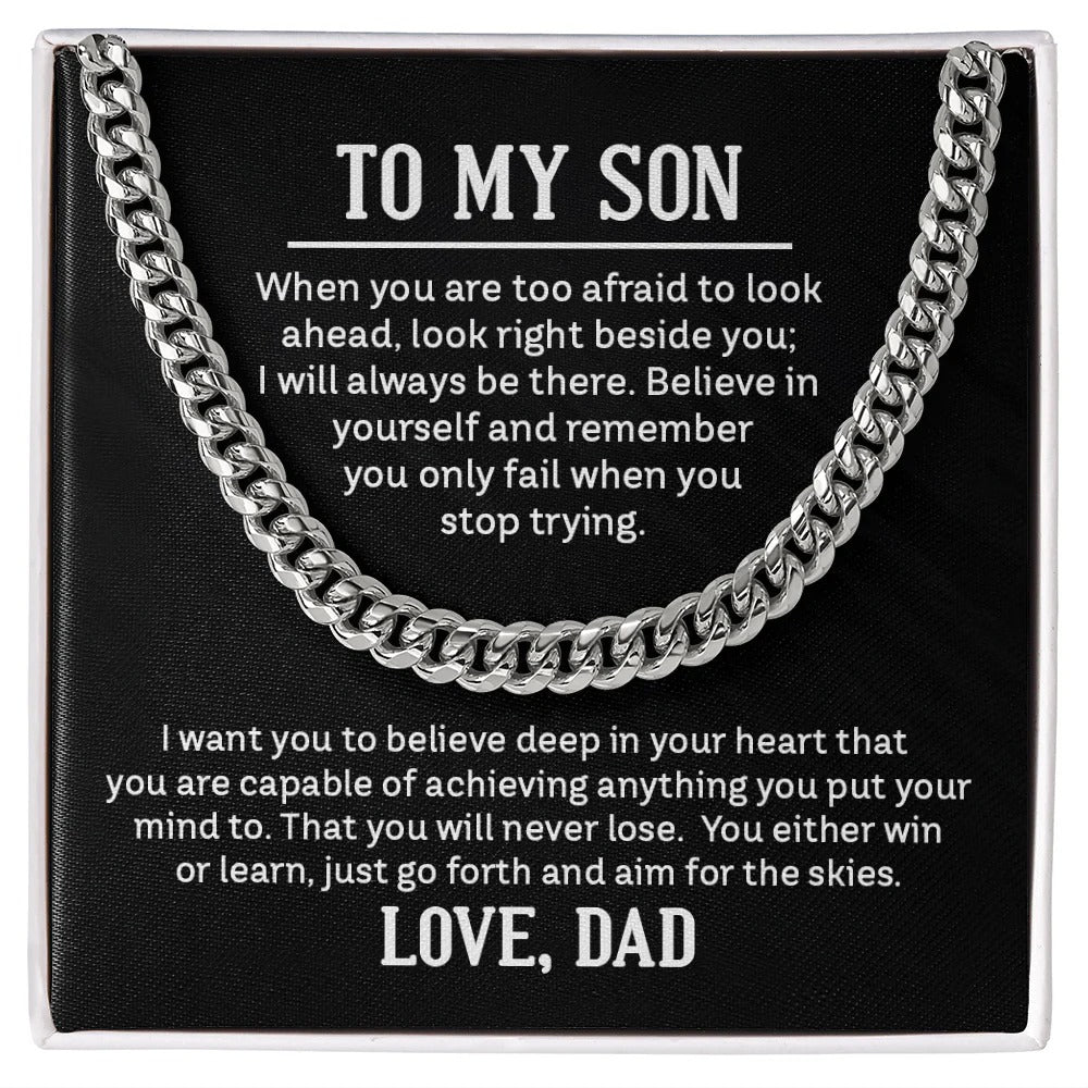 To My Son Cuban Link Chain – Believe & Aim High Gift
