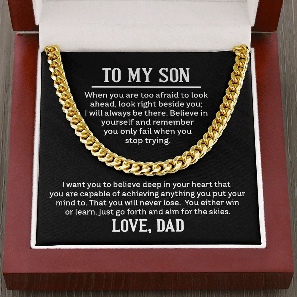 To My Son Cuban Link Chain – Believe & Aim High Gift