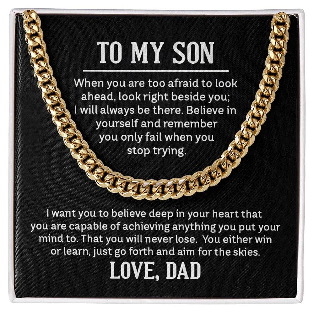 To My Son Cuban Link Chain – Believe & Aim High Gift