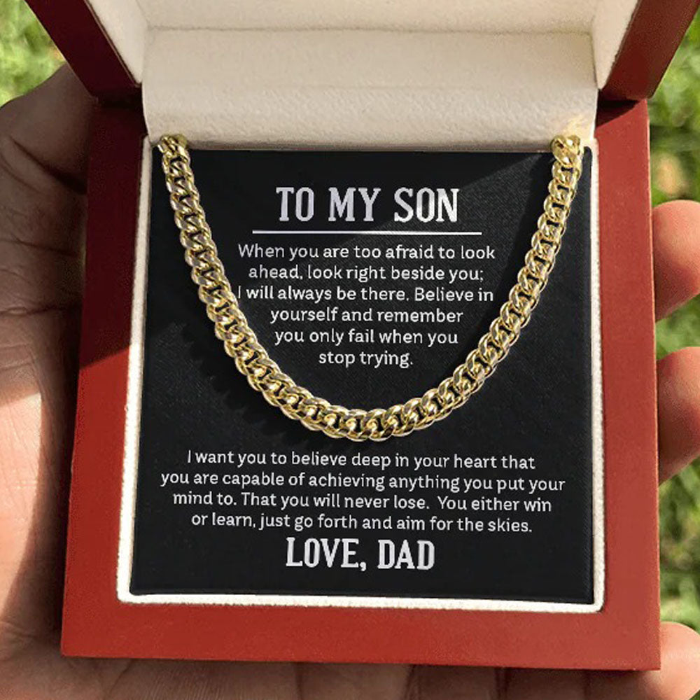 To My Son Cuban Link Chain – Believe & Aim High Gift