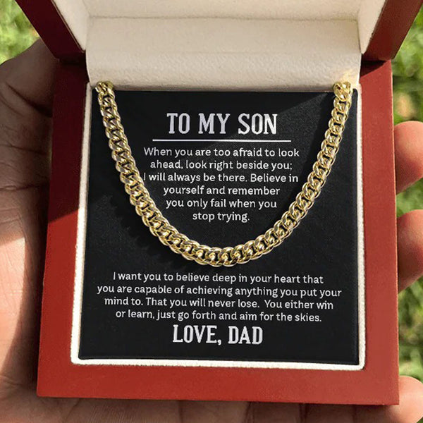 To My Son Cuban Link Chain – Believe & Aim High Gift