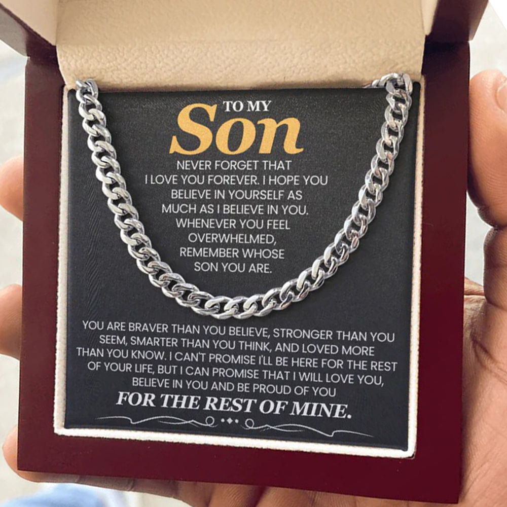 To My Son Cuban Link Chain – Braver, Stronger, Loved