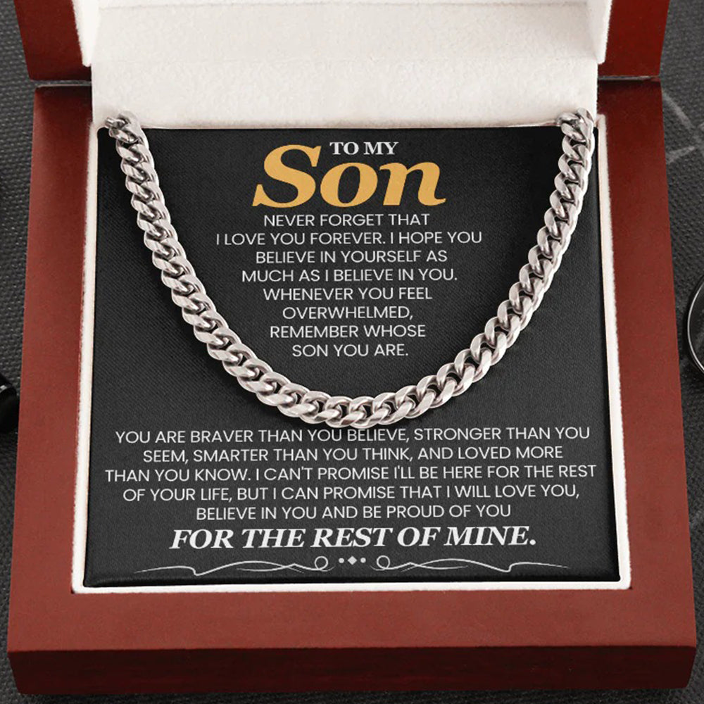 To My Son Cuban Link Chain – Braver, Stronger, Loved