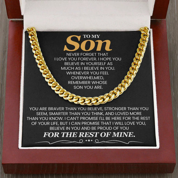 To My Son Cuban Link Chain – Braver, Stronger, Loved
